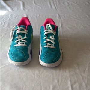Pink and Blue Athletic Shoes with Suede Finish
